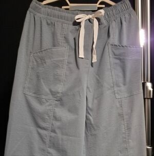 Dusty Blue, Wide Leg ,Drawstring Pants with Large Pockets